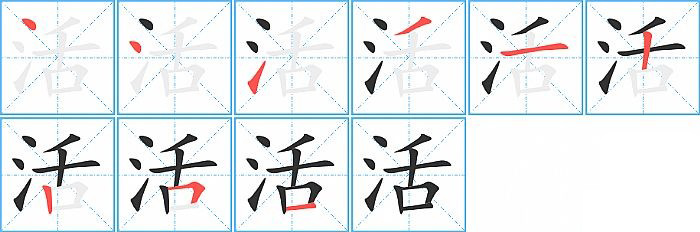 活的笔顺分步演示图